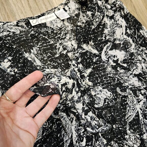 Vtg Dressbarn Floral Semi Sheer Blouse Womens L Black Ruffle Y2K Grunge Fairy - Picture 3 of 9
